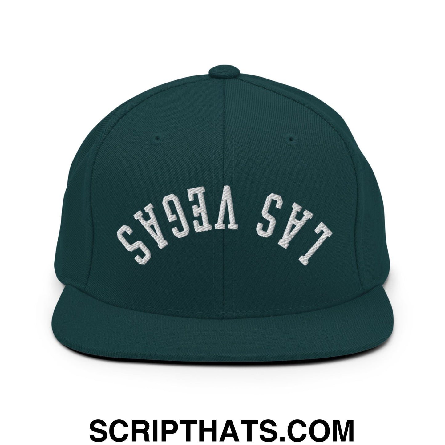 Upside Down Las Vegas Embroidered Flat Bill Brim Snapback Hat Spruce