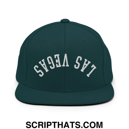 Upside Down Las Vegas Embroidered Flat Bill Brim Snapback Hat Spruce