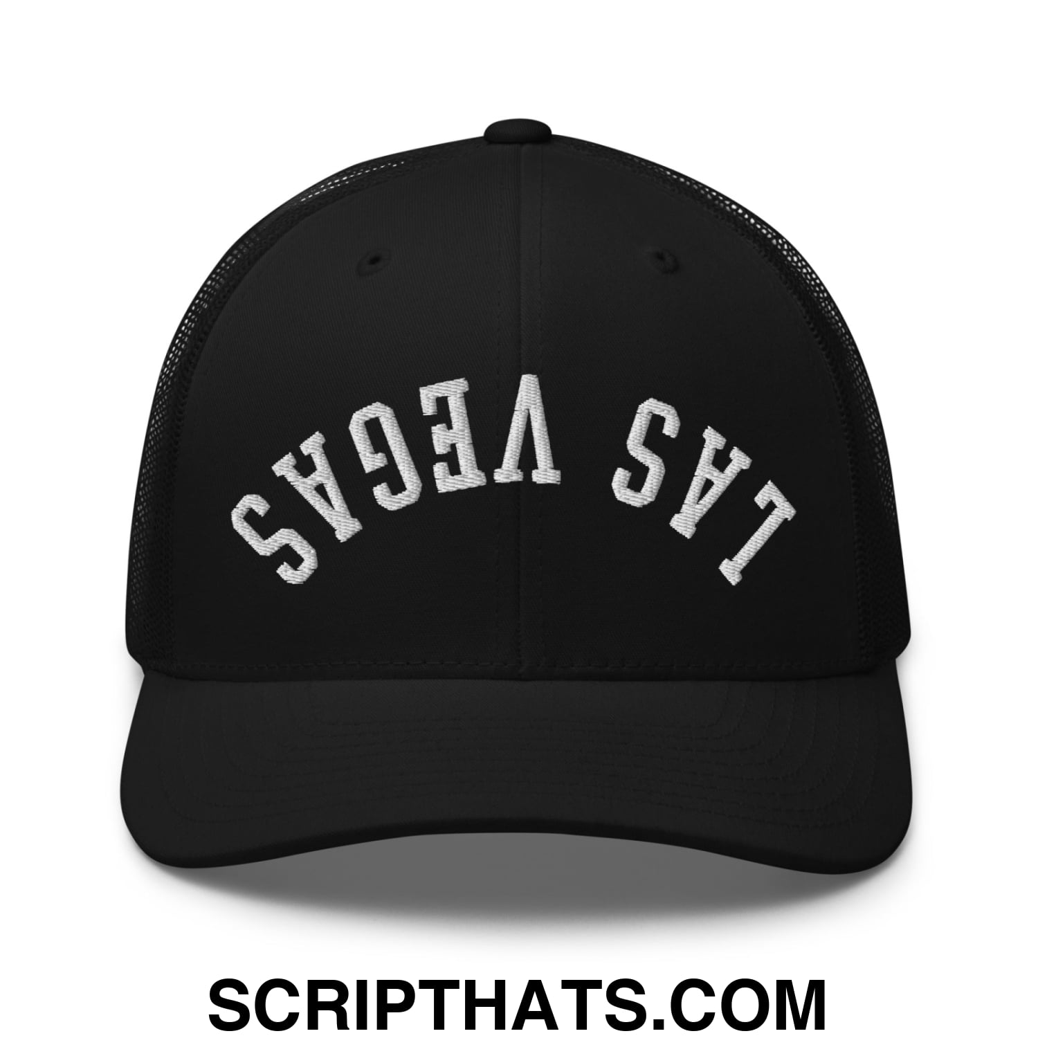 Upside Down Las Vegas Embroidered Mesh Trucker Hat Black