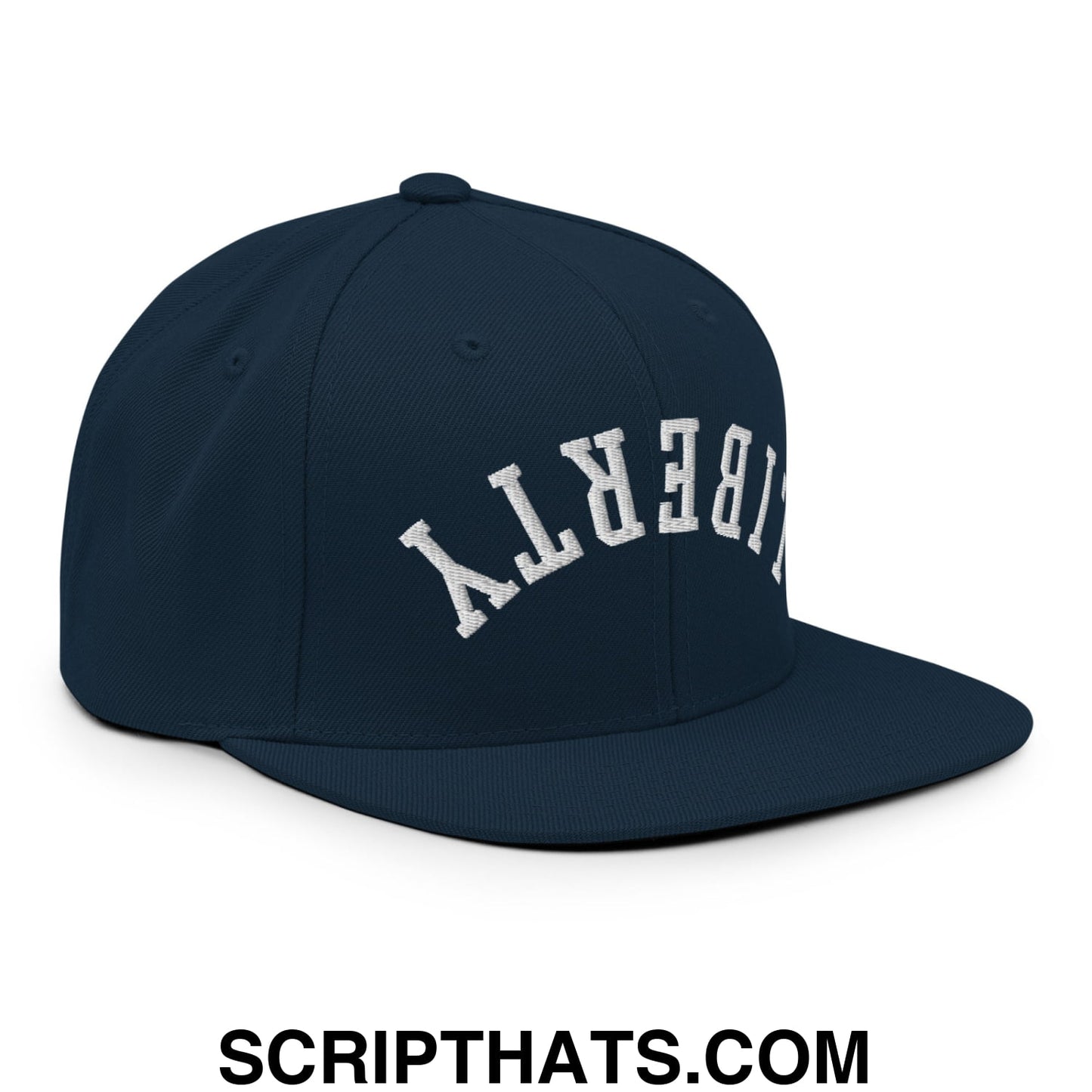 Upside Down Liberty Embroidered Flat Bill Brim Snapback Hat Dark Navy
