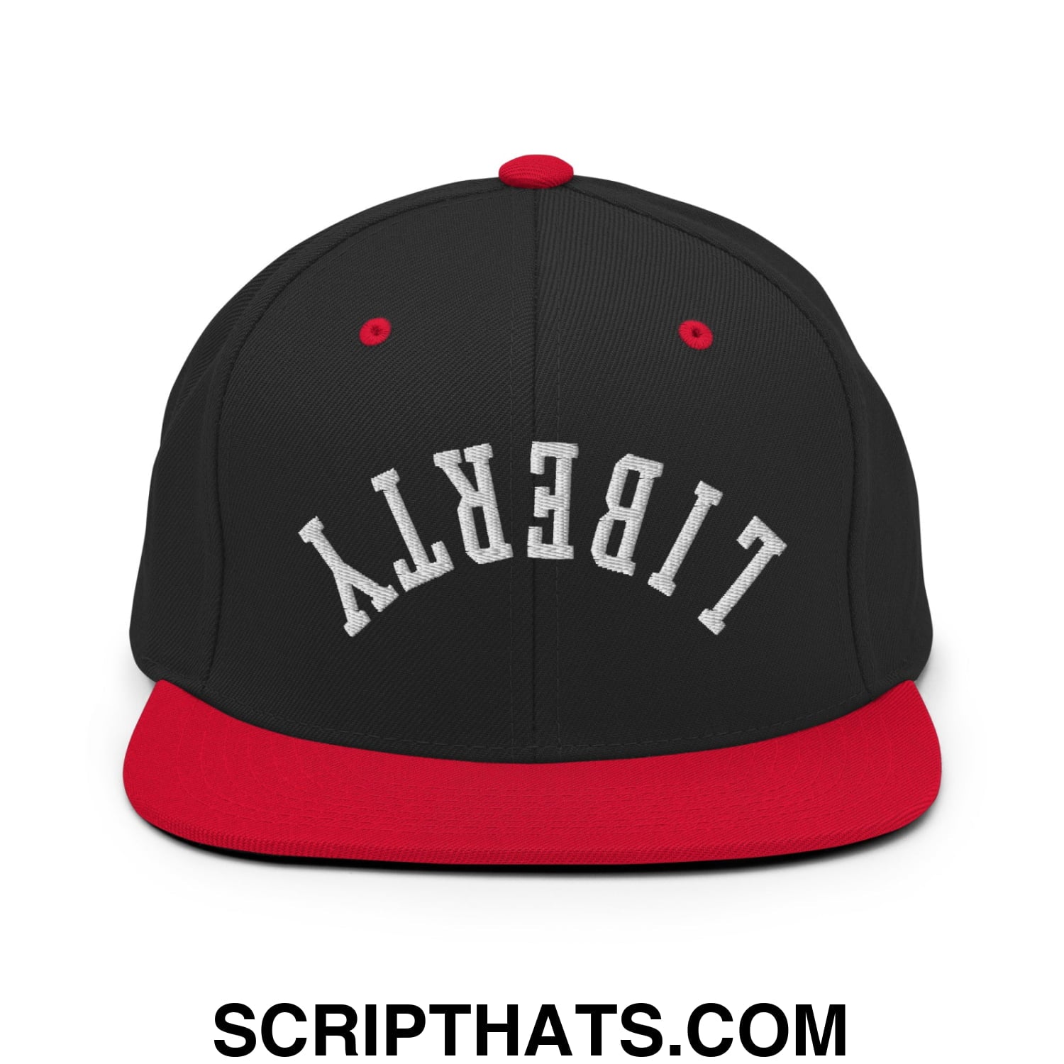 Upside Down Liberty Embroidered Flat Bill Brim Snapback Hat Black Red