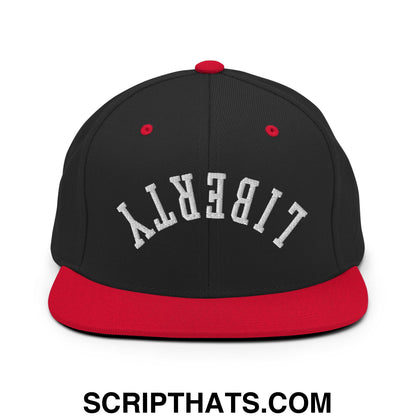 Upside Down Liberty Embroidered Flat Bill Brim Snapback Hat Black Red