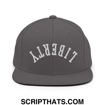 Upside Down Liberty Embroidered Flat Bill Brim Snapback Hat Dark Grey