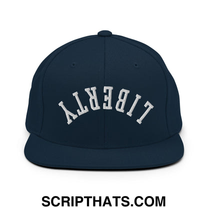 Upside Down Liberty Embroidered Flat Bill Brim Snapback Hat Dark Navy