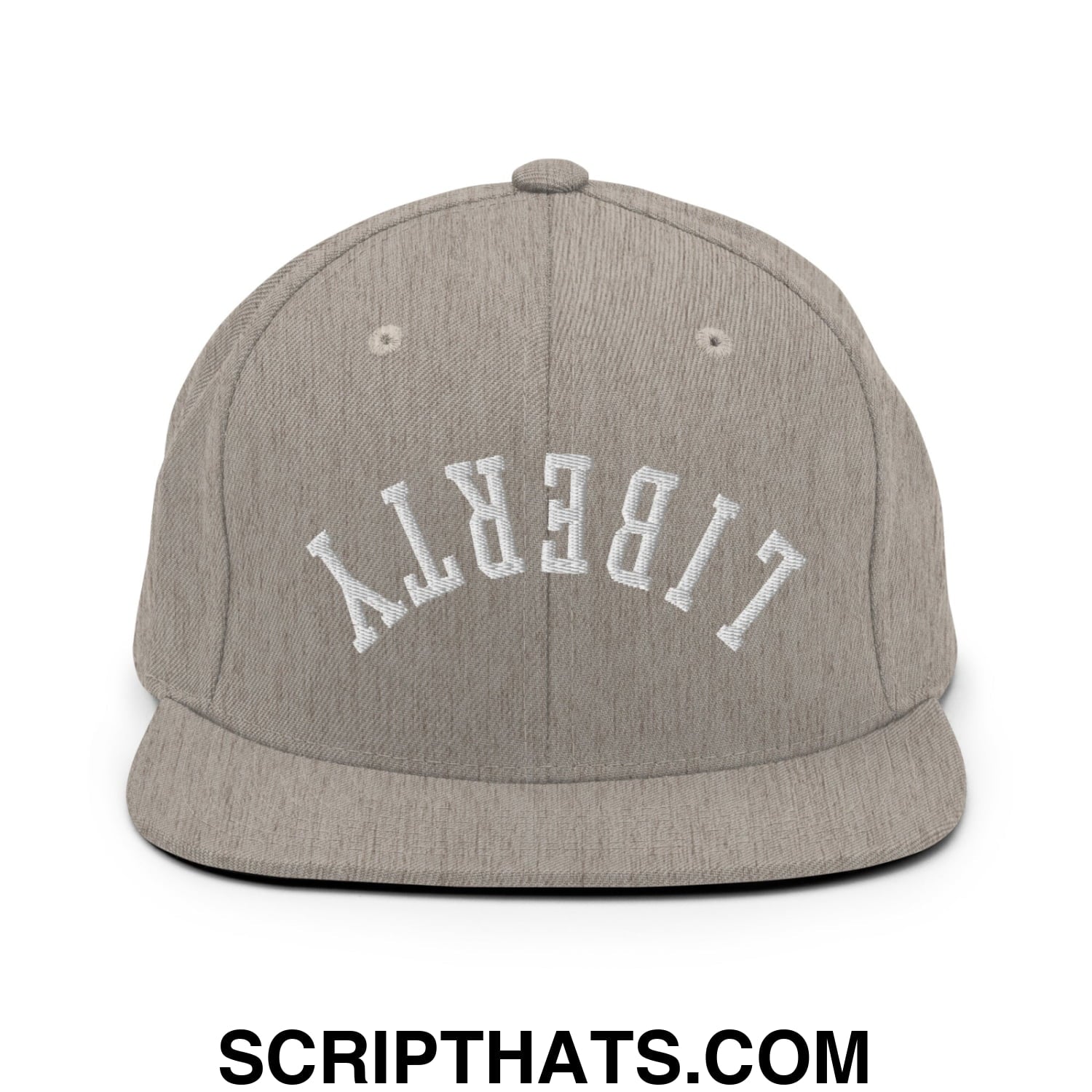 Upside Down Liberty Embroidered Flat Bill Brim Snapback Hat Heather Grey