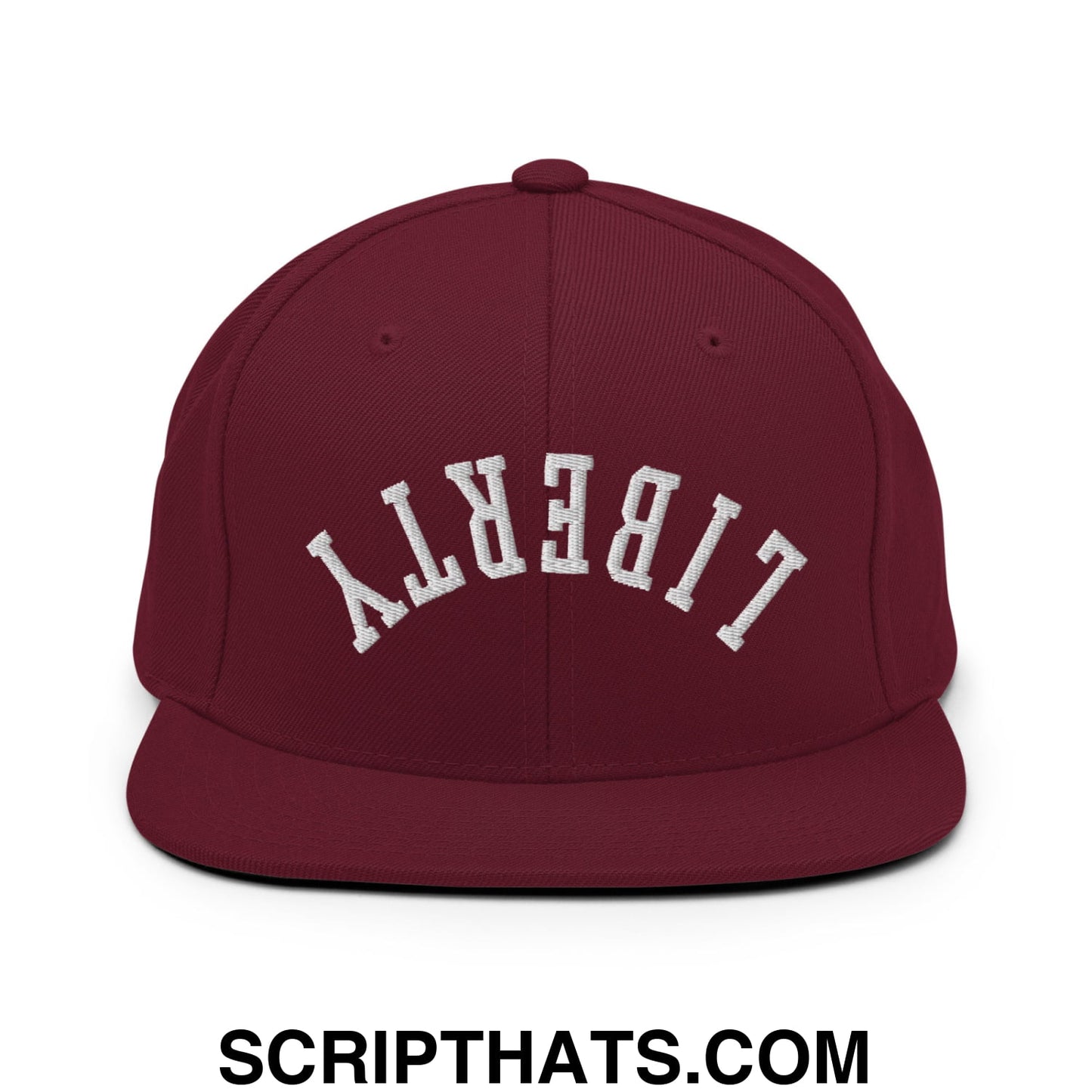 Upside Down Liberty Embroidered Flat Bill Brim Snapback Hat Maroon