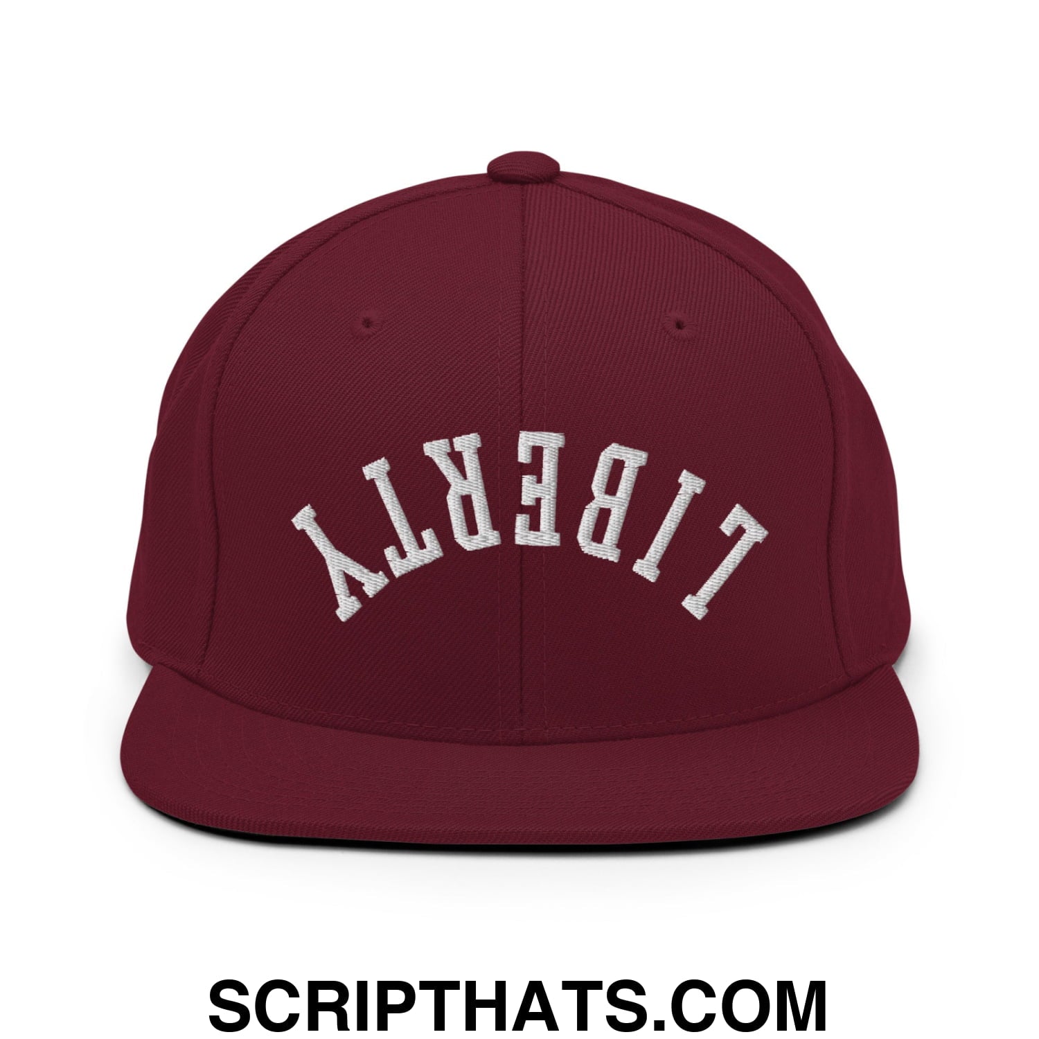 Upside Down Liberty Embroidered Flat Bill Brim Snapback Hat Maroon