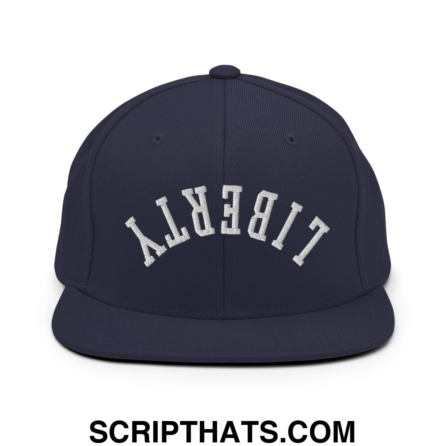 Upside Down Liberty Embroidered Flat Bill Brim Snapback Hat Navy