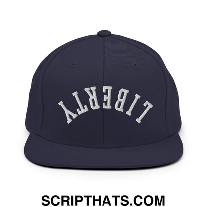 Upside Down Liberty Embroidered Flat Bill Brim Snapback Hat Navy
