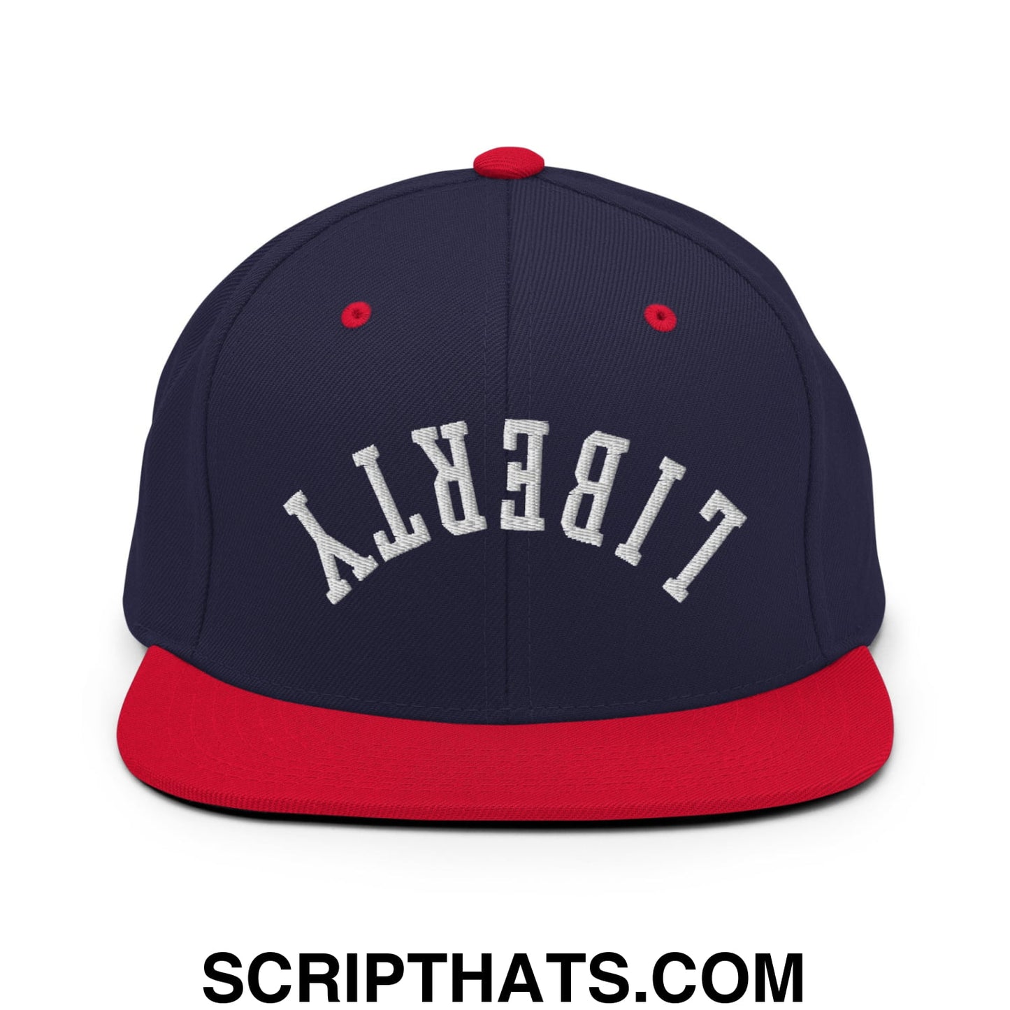 Upside Down Liberty Embroidered Flat Bill Brim Snapback Hat Navy Red
