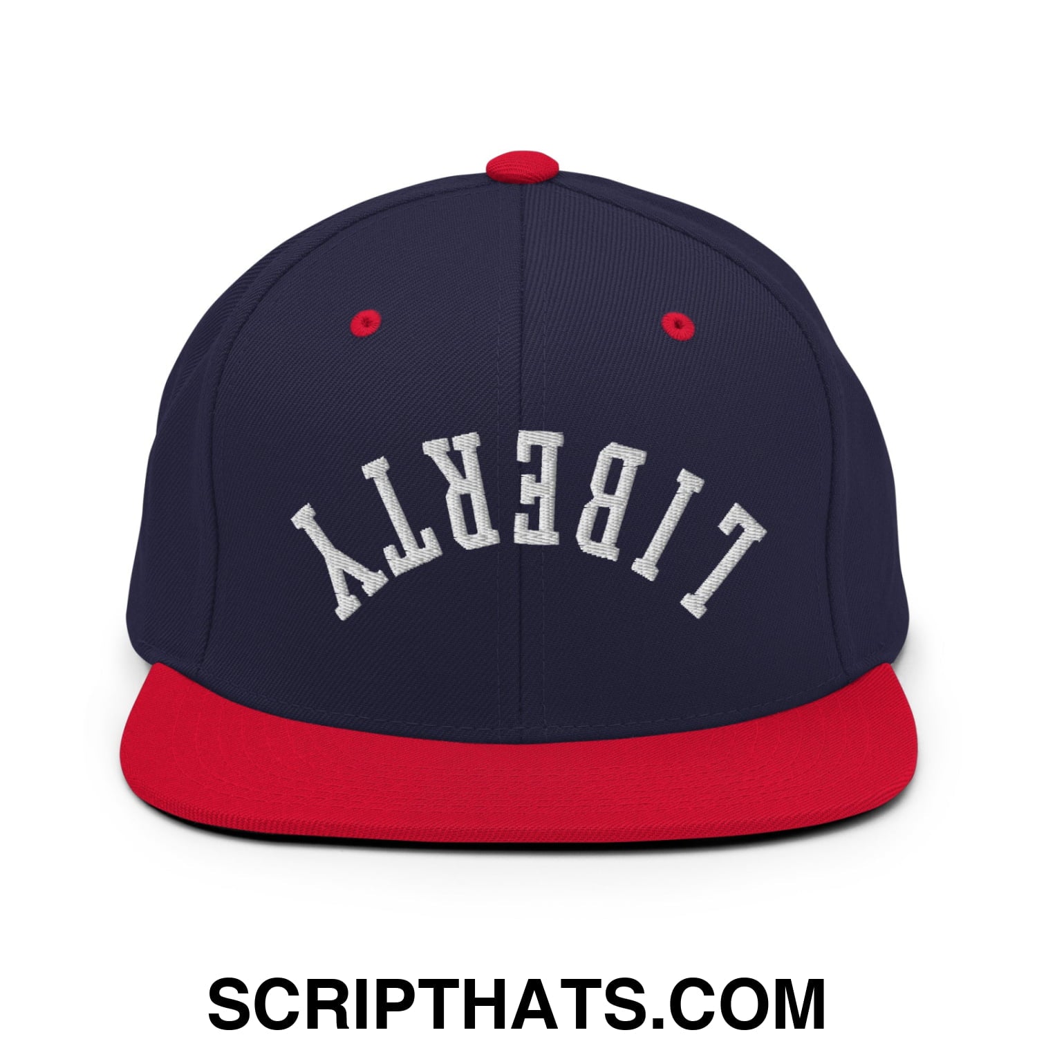 Upside Down Liberty Embroidered Flat Bill Brim Snapback Hat Navy Red