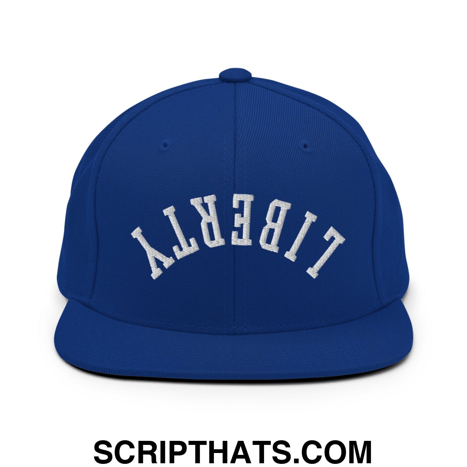 Upside Down Liberty Embroidered Flat Bill Brim Snapback Hat Royal Blue