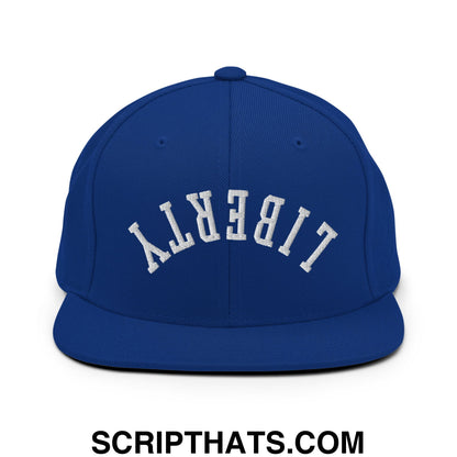 Upside Down Liberty Embroidered Flat Bill Brim Snapback Hat Royal Blue