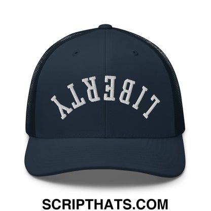 Upside Down Liberty Embroidered Mesh Trucker Hat Navy