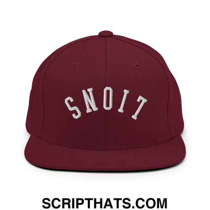 Maroon Upside Down Lions embroidered flat bill snapback hat with white snoit lettering in arched design