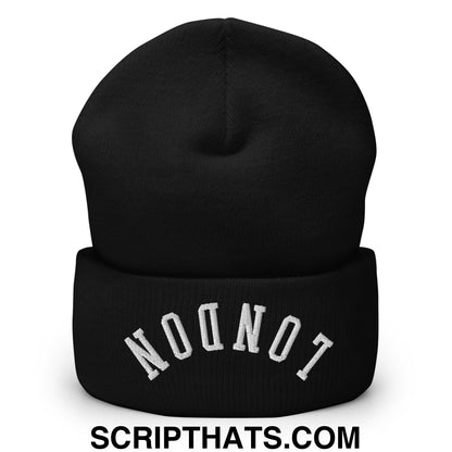 Upside Down London Embroidered Cuffed Knit Beanie Black