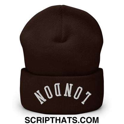 Upside Down London Embroidered Cuffed Knit Beanie Brown