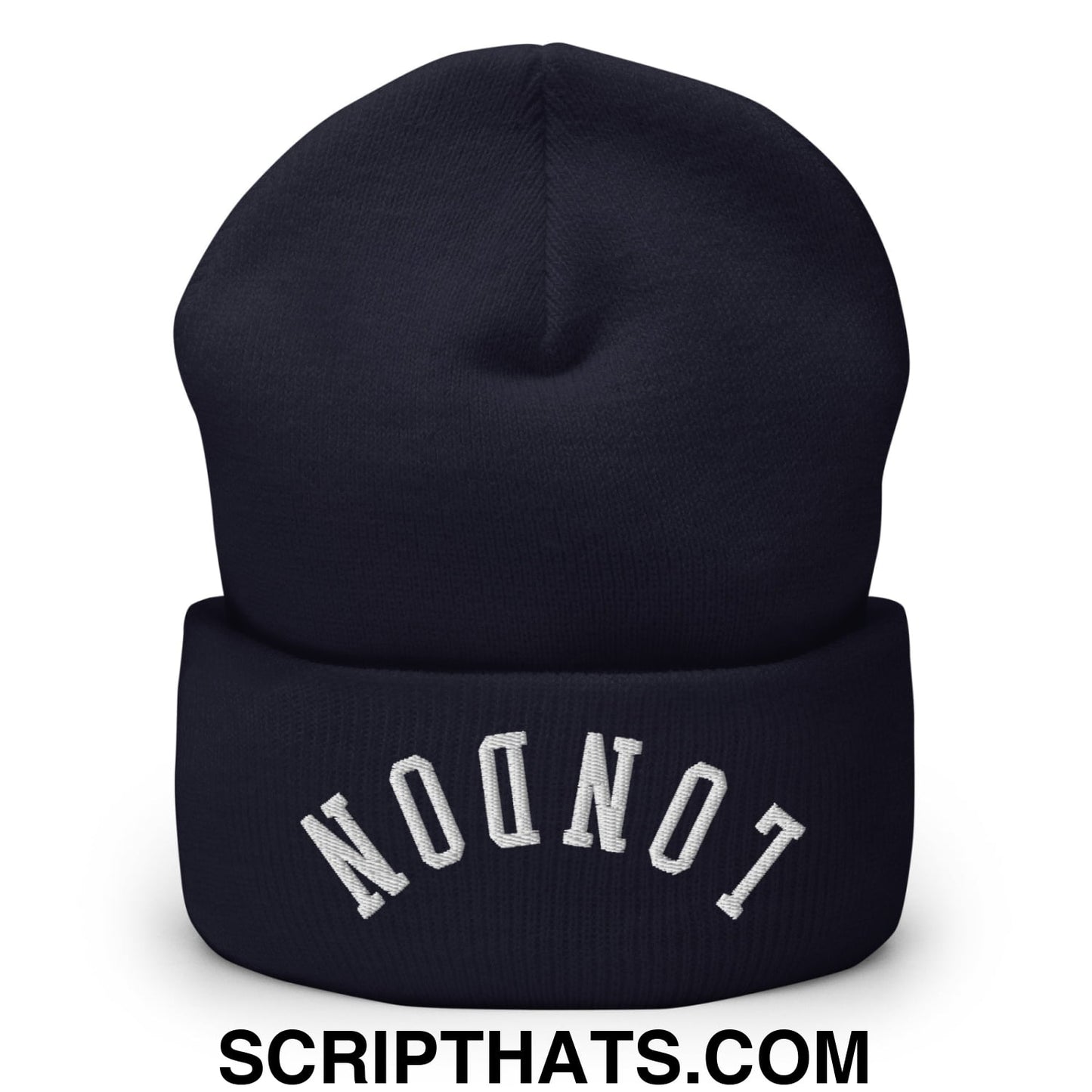 Upside Down London Embroidered Cuffed Knit Beanie Navy