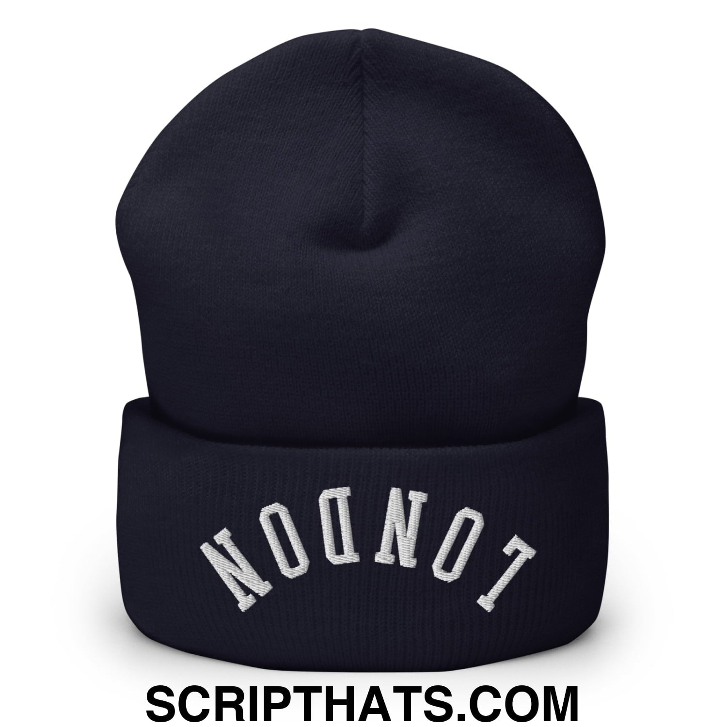 Upside Down London Embroidered Cuffed Knit Beanie Navy