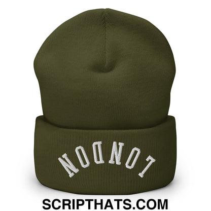Upside Down London Embroidered Cuffed Knit Beanie Olive