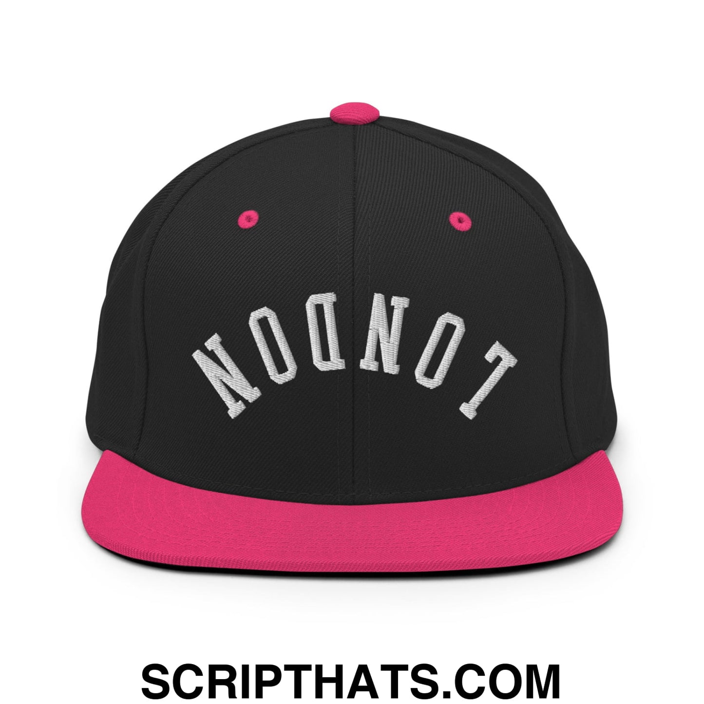 Upside Down London Embroidered Flat Bill Brim Snapback Hat Black Neon Pink