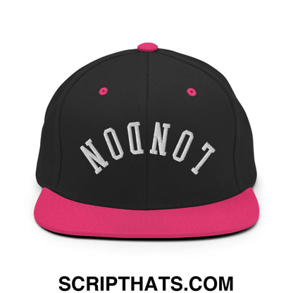 Upside Down London Embroidered Flat Bill Brim Snapback Hat Black Neon Pink