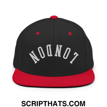 Upside Down London Embroidered Flat Bill Brim Snapback Hat Black Red