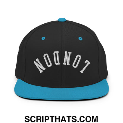 Upside Down London Embroidered Flat Bill Brim Snapback Hat Black Teal