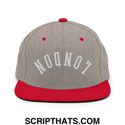 Upside Down London Embroidered Flat Bill Brim Snapback Hat Heather Grey Red