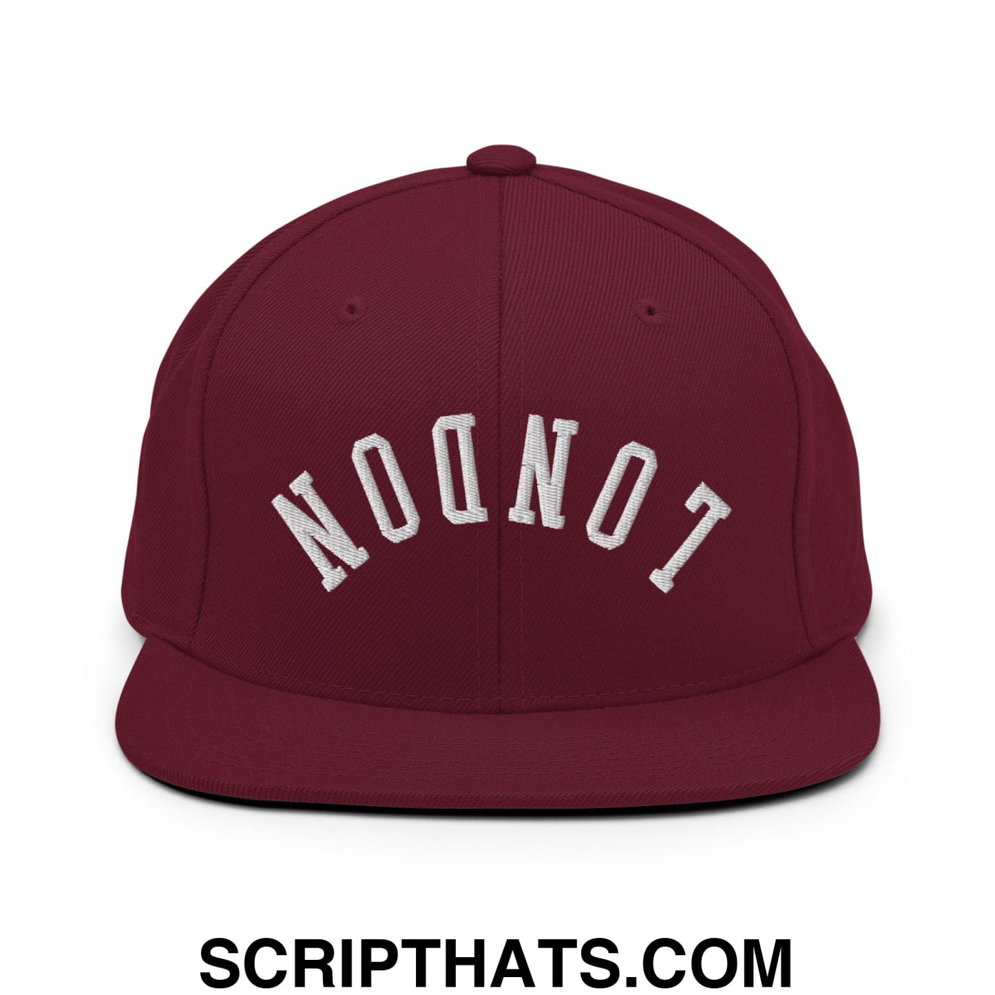 Upside Down London Embroidered Flat Bill Brim Snapback Hat Maroon