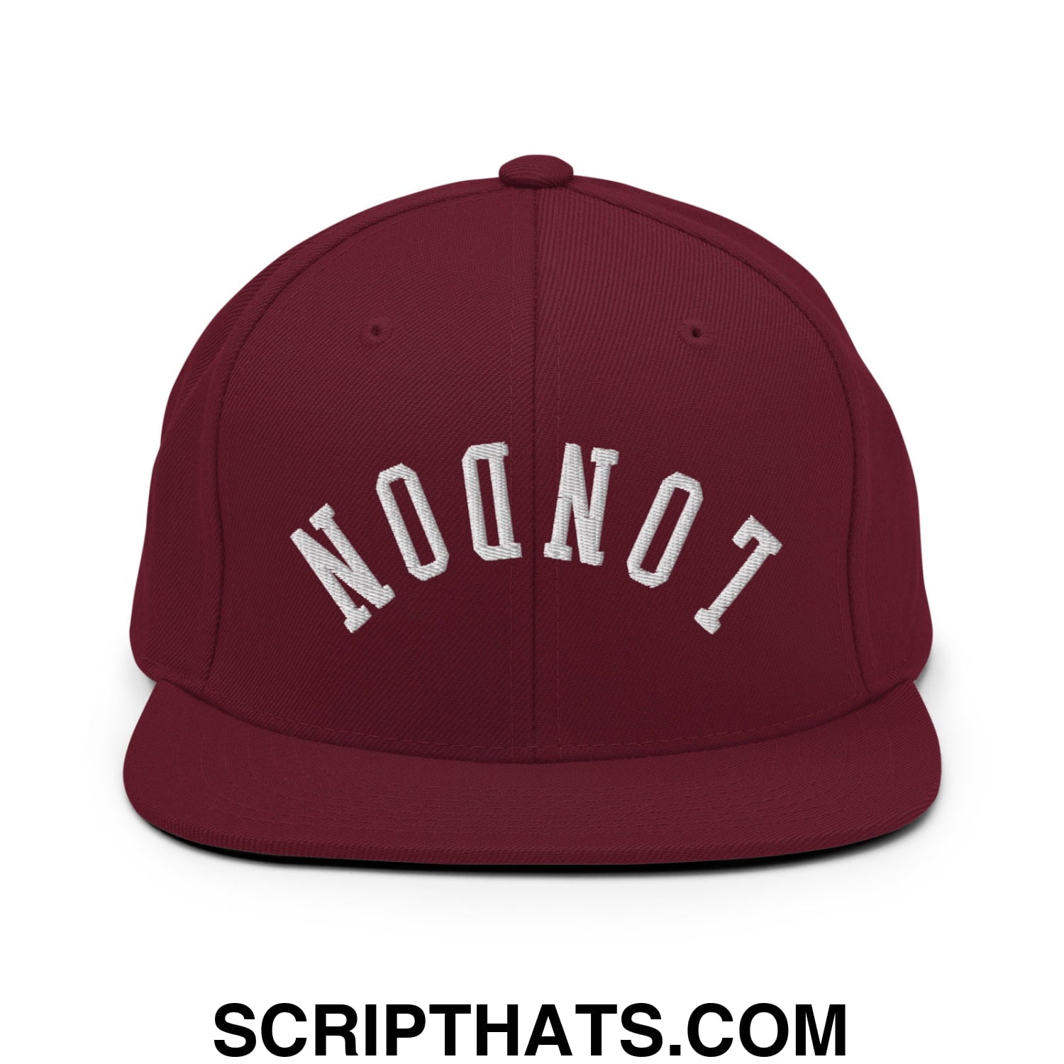 Upside Down London Embroidered Flat Bill Brim Snapback Hat Maroon
