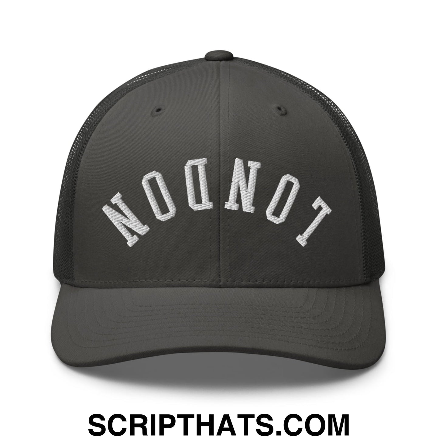 Upside Down London Embroidered Mesh Trucker Hat Charcoal