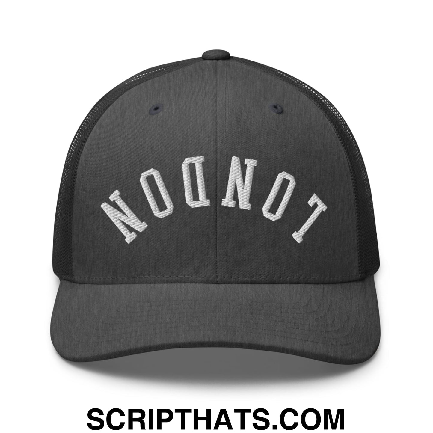 Upside Down London Embroidered Mesh Trucker Hat Dark Heather Gray