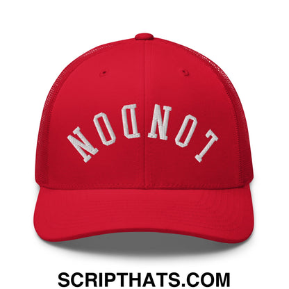 Upside Down London Embroidered Mesh Trucker Hat Red