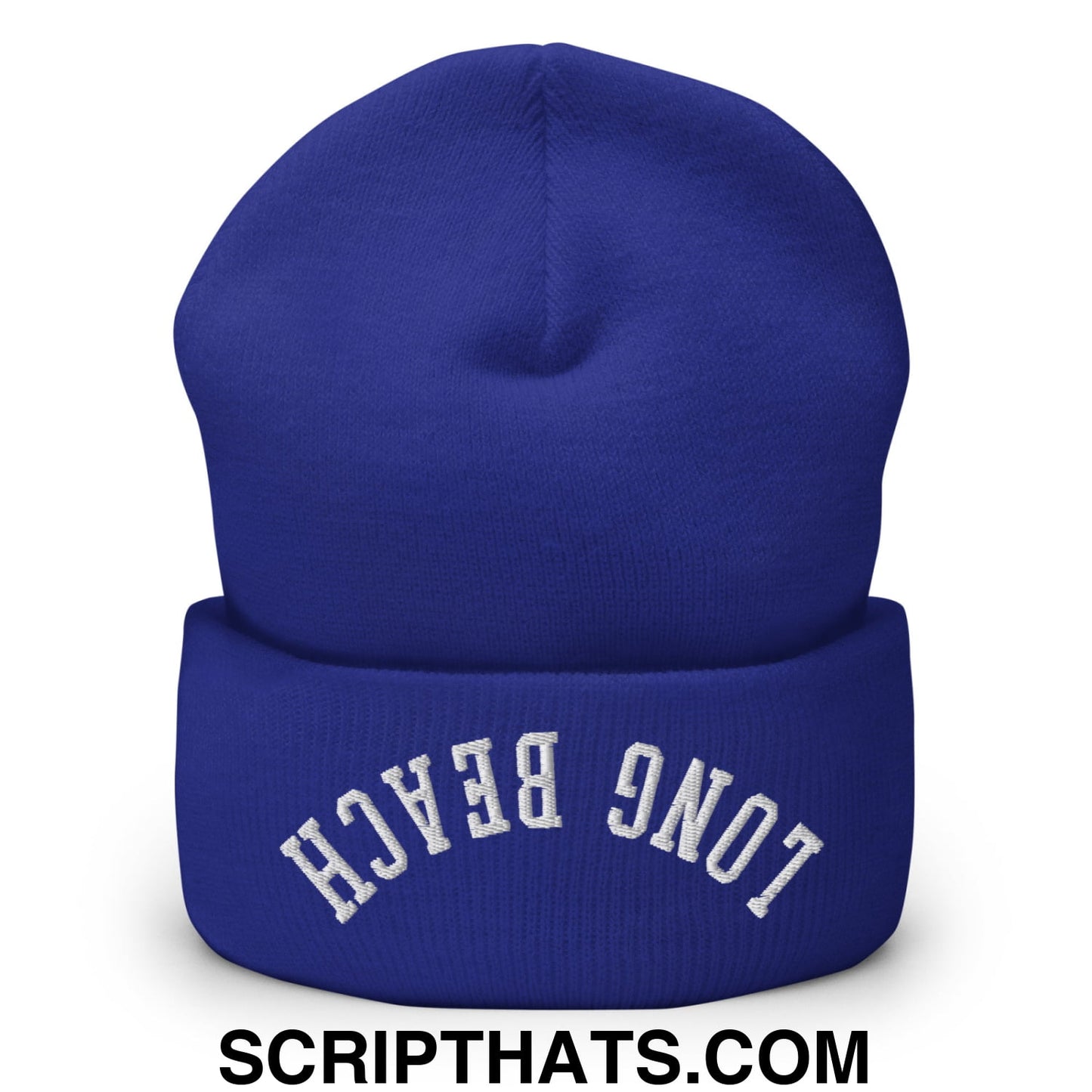 Upside Down Long Beach Embroidered Cuffed Knit Beanie Royal