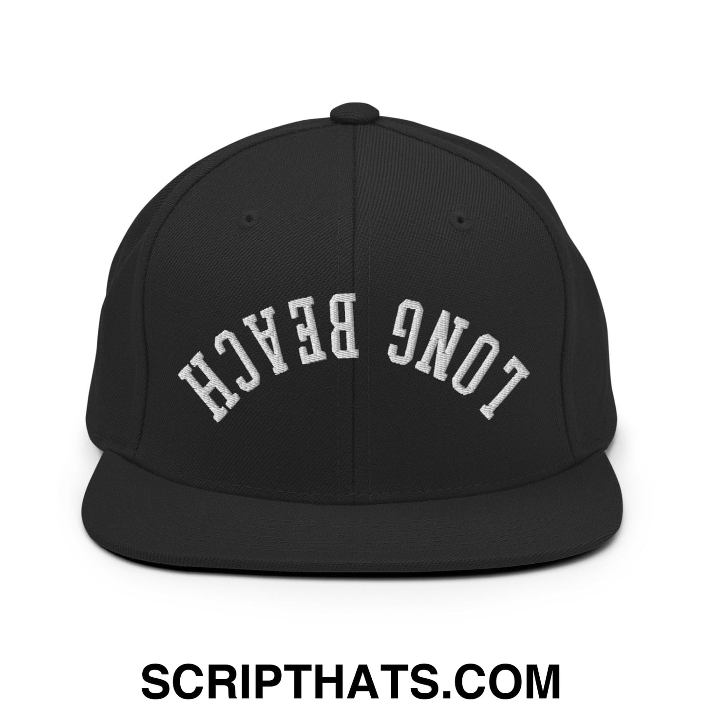 Upside Down Long Beach Embroidered Flat Bill Brim Snapback Hat Black