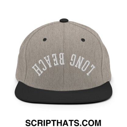 Upside Down Long Beach Embroidered Flat Bill Brim Snapback Hat Heather Black