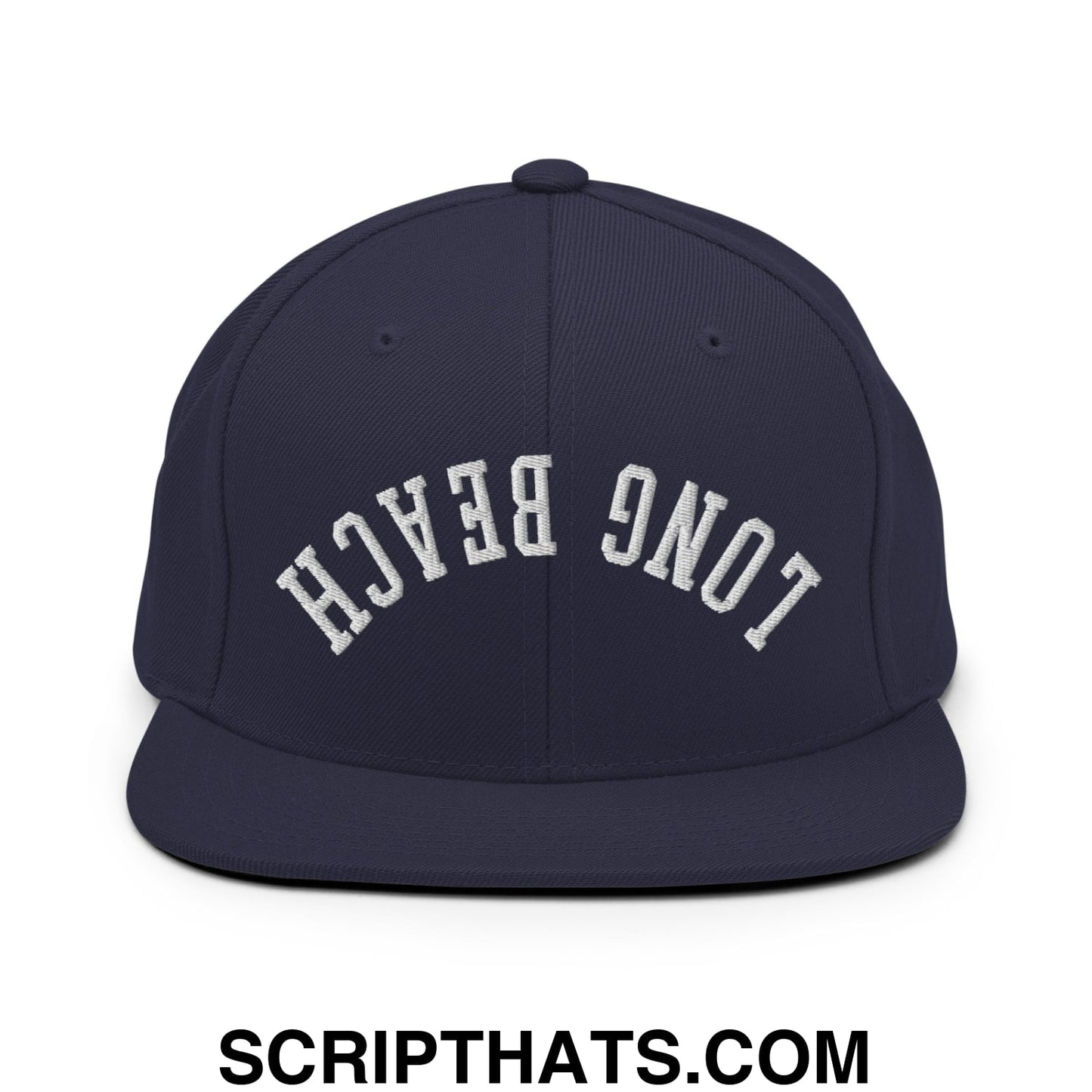 Upside Down Long Beach Embroidered Flat Bill Brim Snapback Hat Navy