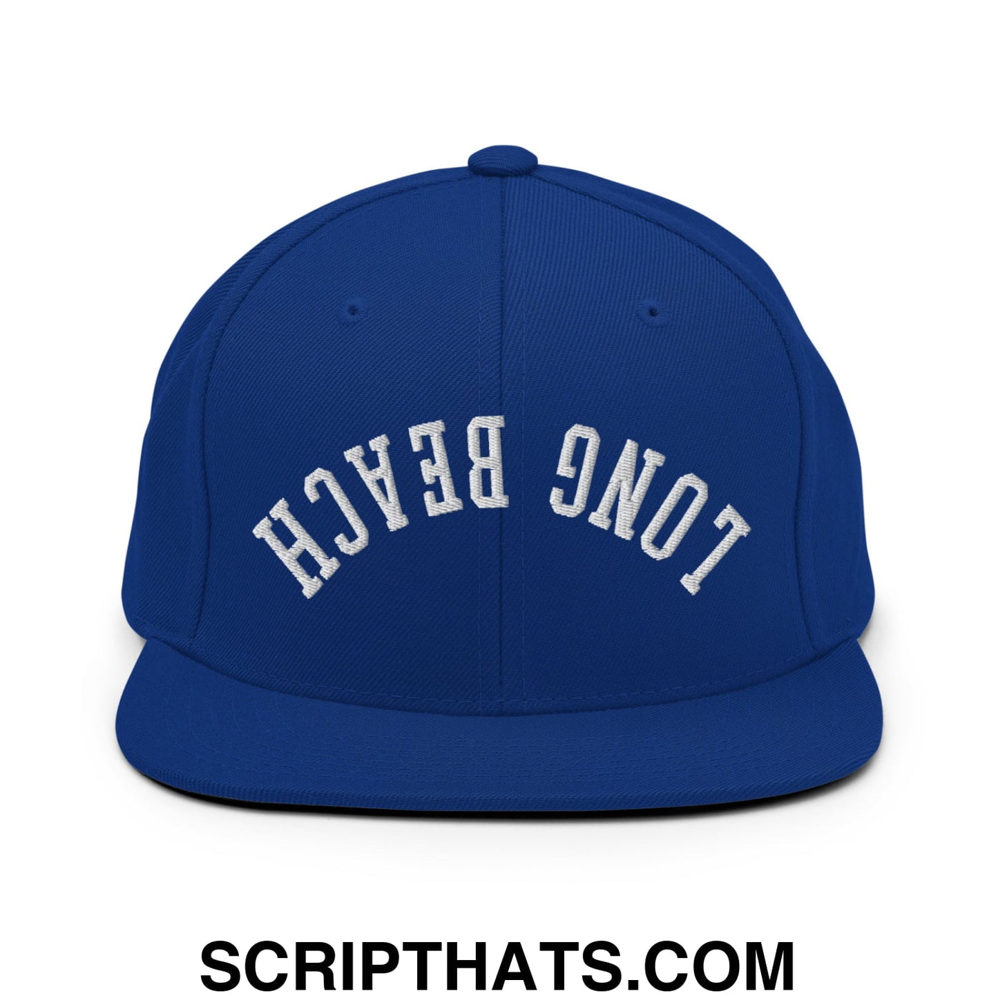 Upside Down Long Beach Embroidered Flat Bill Brim Snapback Hat Royal Blue
