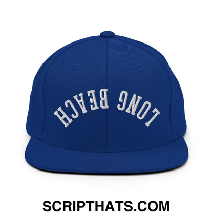 Upside Down Long Beach Embroidered Flat Bill Brim Snapback Hat Royal Blue