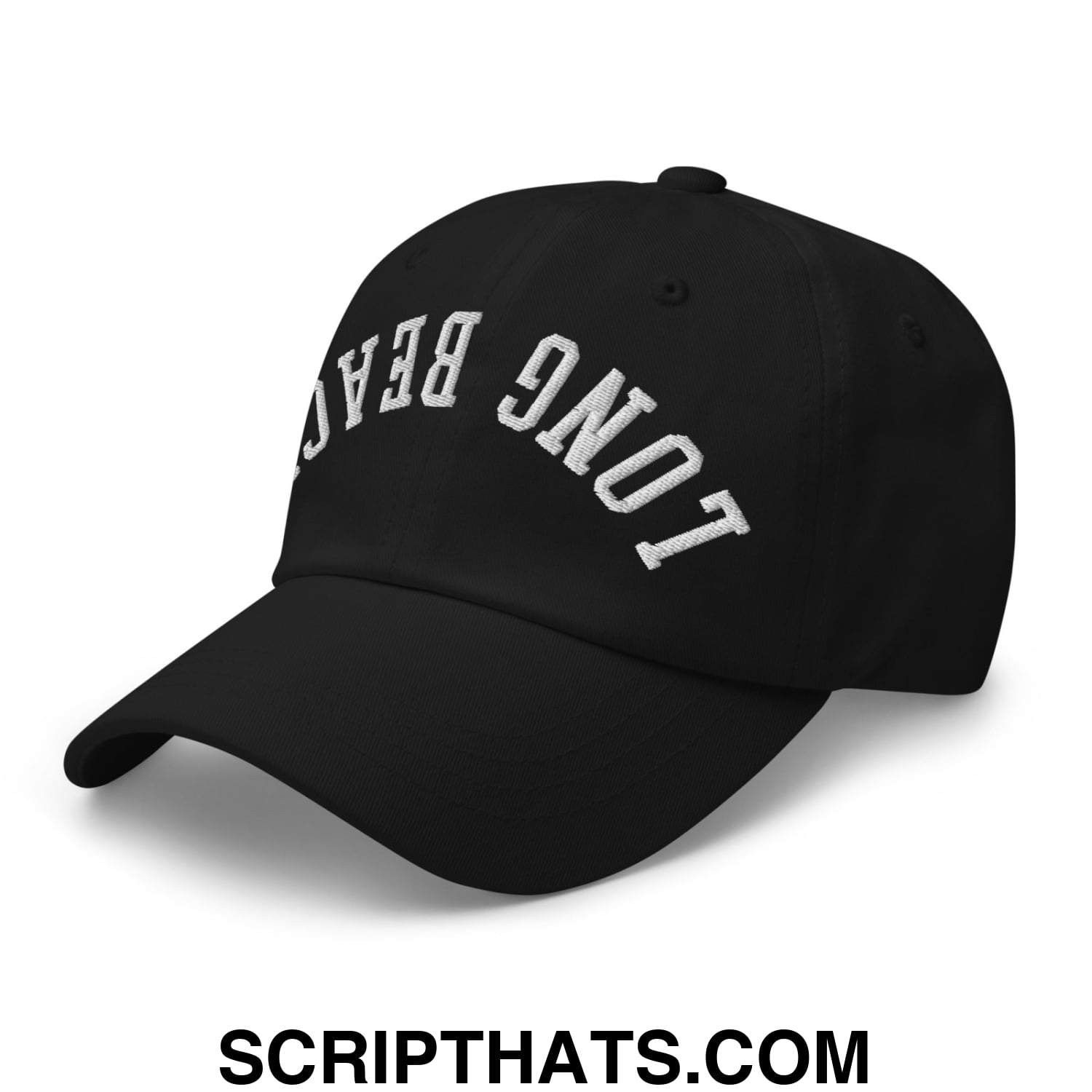 Upside Down Long Beach Embroidered Unstructured Dad Hat Black