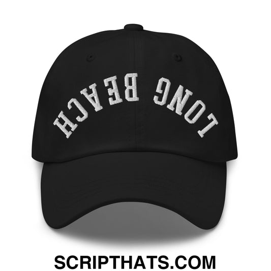 Upside Down Long Beach Embroidered Unstructured Dad Hat Black