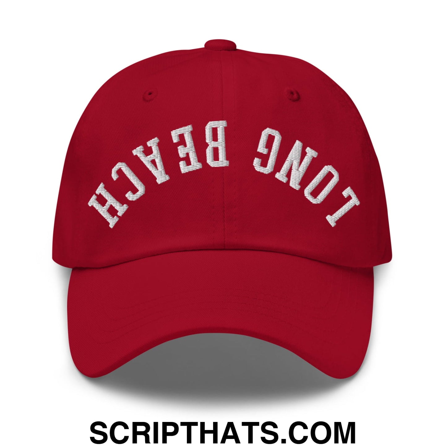 Upside Down Long Beach Embroidered Unstructured Dad Hat Cranberry