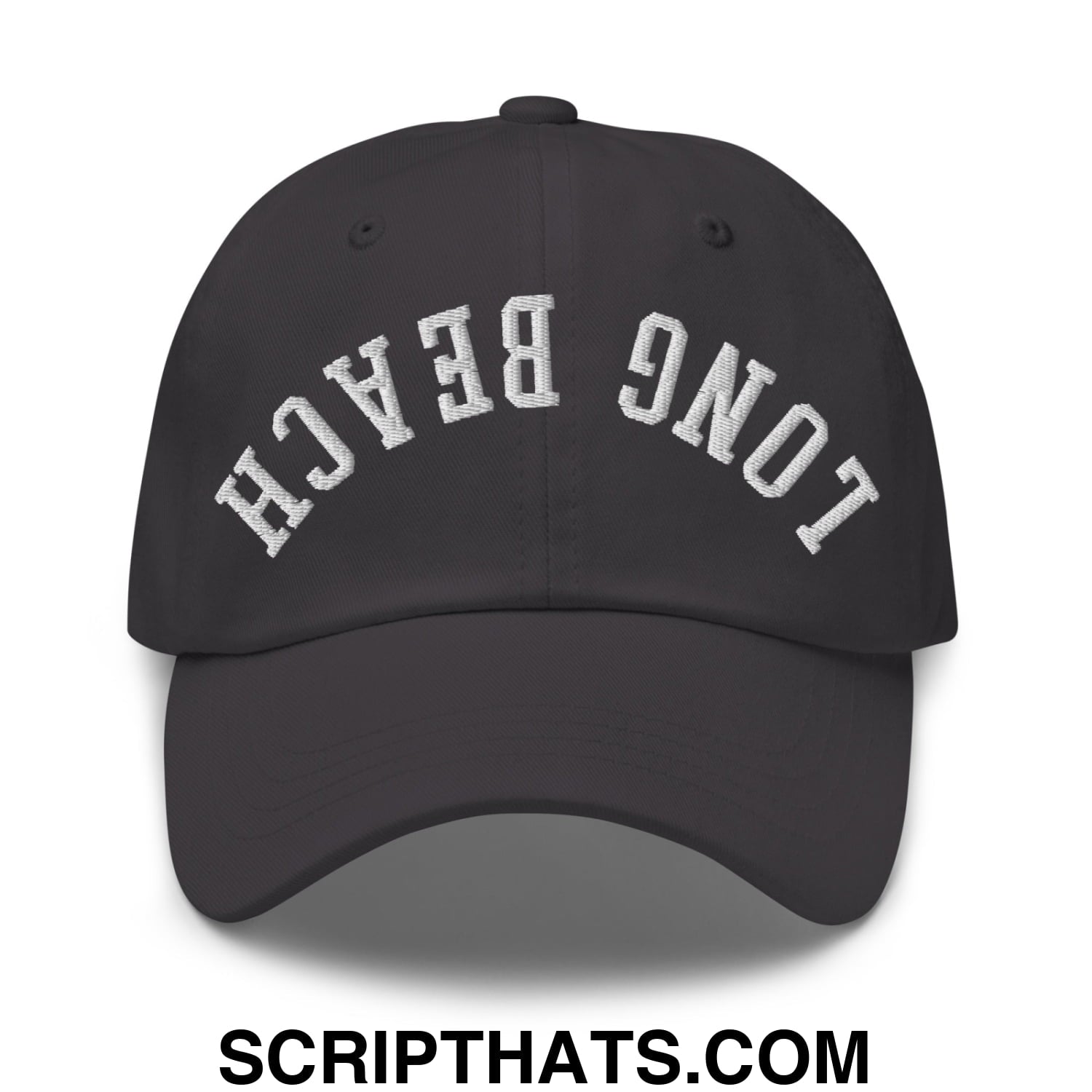 Upside Down Long Beach Embroidered Unstructured Dad Hat Dark Grey