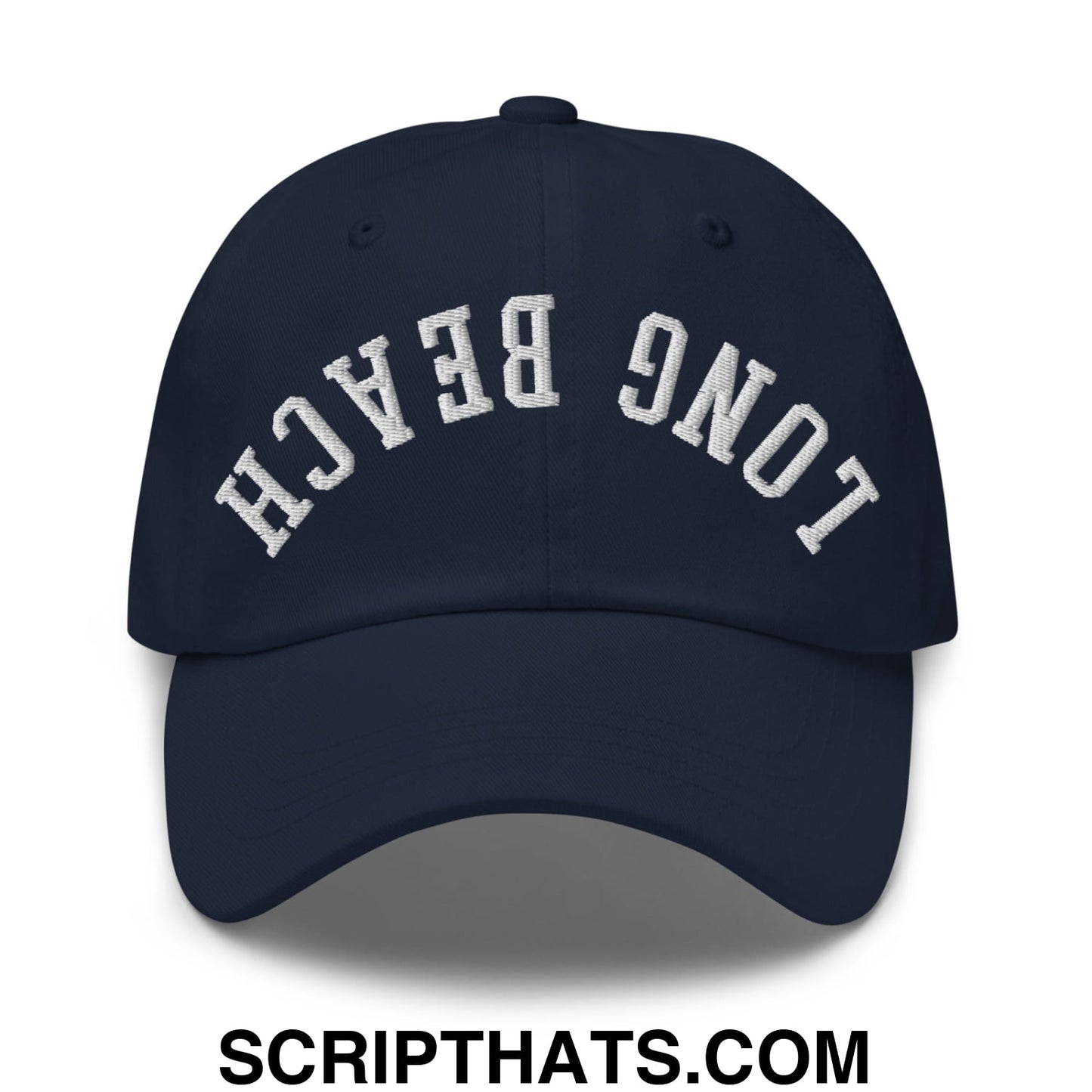 Upside Down Long Beach Embroidered Unstructured Dad Hat Navy