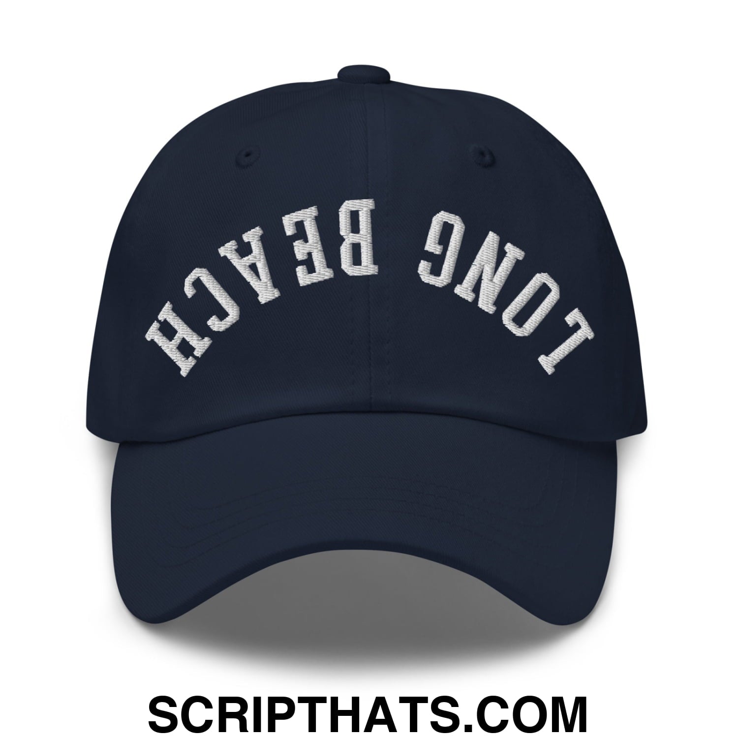 Upside Down Long Beach Embroidered Unstructured Dad Hat Navy