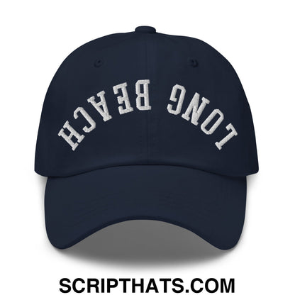 Upside Down Long Beach Embroidered Unstructured Dad Hat Navy