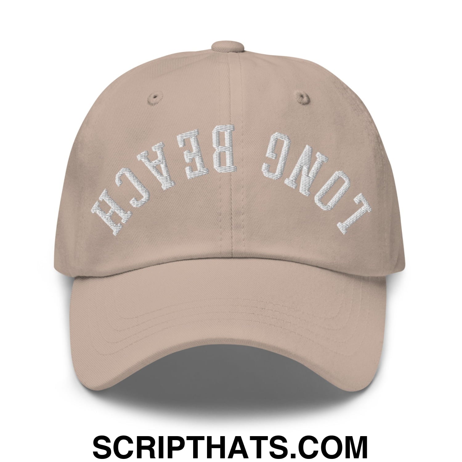 Upside Down Long Beach Embroidered Unstructured Dad Hat Stone