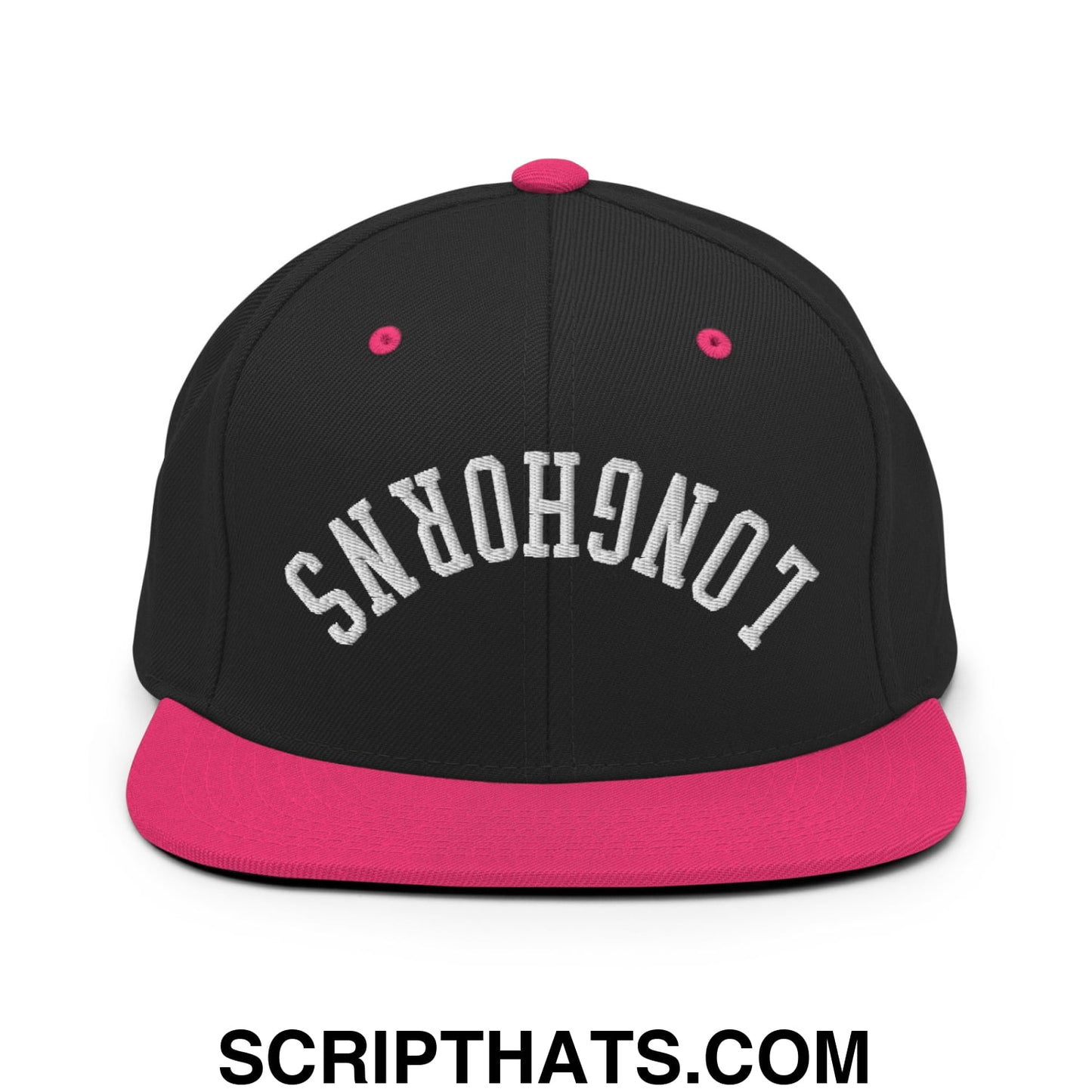 Upside Down Longhorns Embroidered Flat Bill Brim Snapback Hat Black Neon Pink
