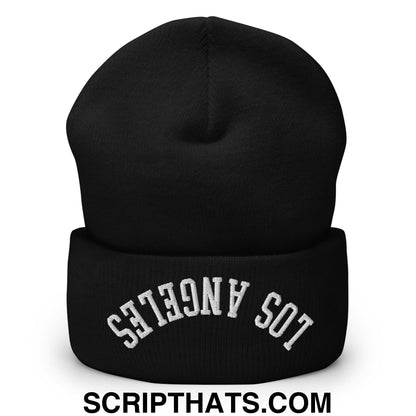 Upside Down Los Angeles Embroidered Cuffed Knit Beanie Black